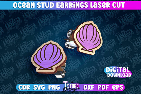 Ocean Stud Earrings Laser Cut | Accessories Laser Cut Design | CNC Files SVG The T Store Design 