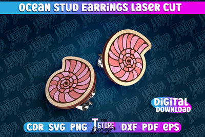 Ocean Stud Earrings Laser Cut | Accessories Laser Cut Design | CNC Files SVG The T Store Design 