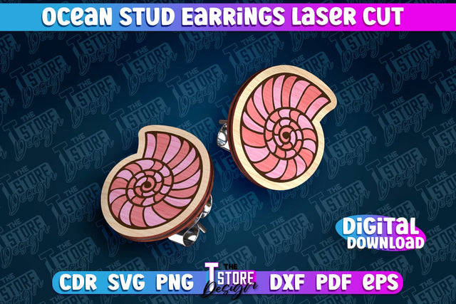 Ocean Stud Earrings Laser Cut | Accessories Laser Cut Design | CNC Files SVG The T Store Design 