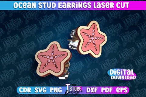 Ocean Stud Earrings Laser Cut | Accessories Laser Cut Design | CNC Files SVG The T Store Design 