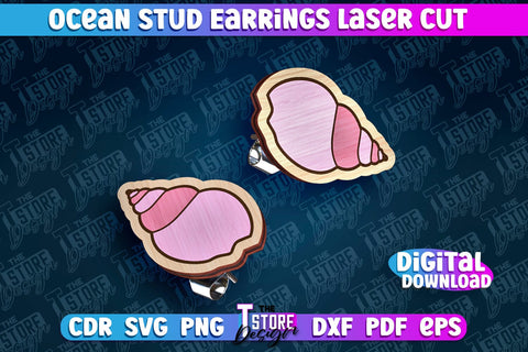 Ocean Stud Earrings Laser Cut | Accessories Laser Cut Design | CNC Files SVG The T Store Design 