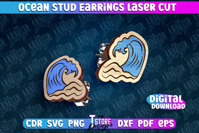 Ocean Stud Earrings Laser Cut | Accessories Laser Cut Design | CNC Files SVG The T Store Design 