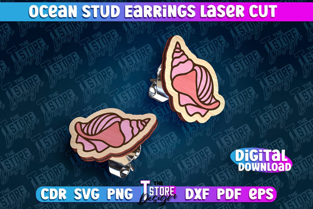 Ocean Stud Earrings Laser Cut | Accessories Laser Cut Design | CNC Files SVG The T Store Design 