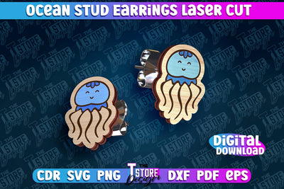 Ocean Stud Earrings Laser Cut | Accessories Laser Cut Design | CNC Files SVG The T Store Design 