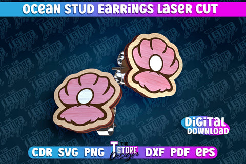 Ocean Stud Earrings Laser Cut | Accessories Laser Cut Design | CNC Files SVG The T Store Design 