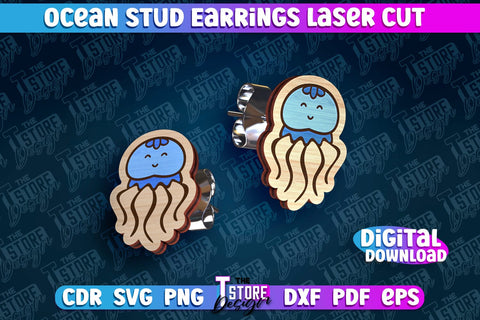 Ocean Stud Earrings Laser Cut | Accessories Laser Cut Design | CNC Files SVG The T Store Design 