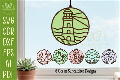 Ocean Suncatcher SVG Bundle, Coastal Ornament Laser Cut Files, Turtle Dolphin Whale SVG APInspireddesigns 