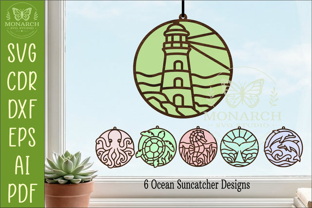 Ocean Suncatcher SVG Bundle, Coastal Ornament Laser Cut Files, Turtle Dolphin Whale SVG APInspireddesigns 