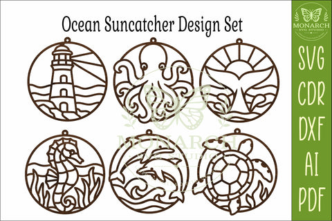 Ocean Suncatcher SVG Bundle, Coastal Ornament Laser Cut Files, Turtle Dolphin Whale SVG APInspireddesigns 