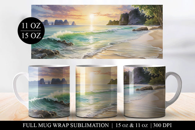 Ocean Sunset 11 & 15oz Full Mug Wrap Sublimation Design Sublimation BijouBay 