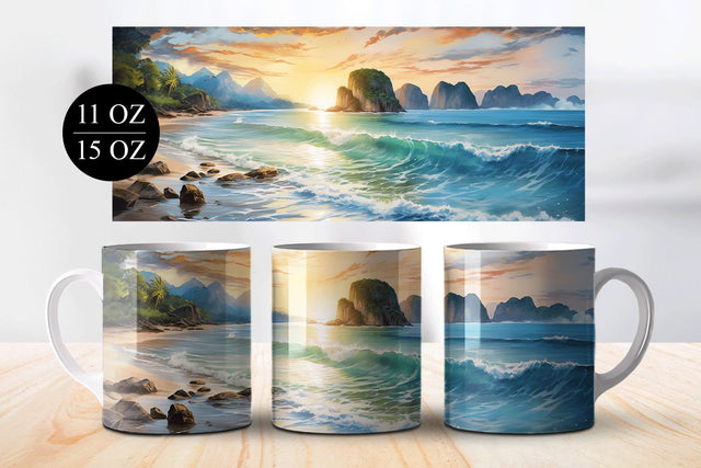 Ocean Sunset 11 & 15oz Full Mug Wrap Sublimation Design Sublimation BijouBay 