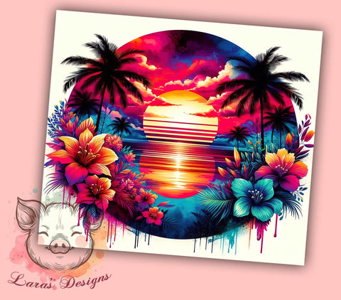 Ocean Sunset 20 oz Skinny Tumbler Sublimation Design, Straight & Tapered Tumbler Png, Beach Sunset Tumbler Png, Digital Download PNG Sublimation Lara' s Designs 