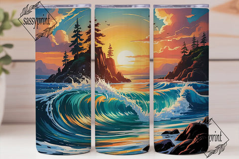 Ocean Sunset 20oz Tumbler Wrap Sublimation sassyprint 