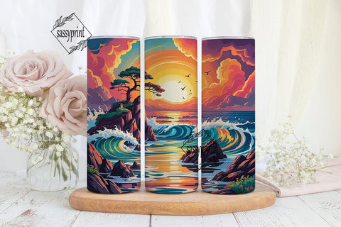Ocean Sunset 20oz Tumbler Wrap Sublimation sassyprint 