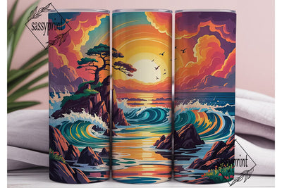 Ocean Sunset 20oz Tumbler Wrap Sublimation sassyprint 
