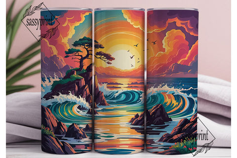 Ocean Sunset 20oz Tumbler Wrap Sublimation sassyprint 