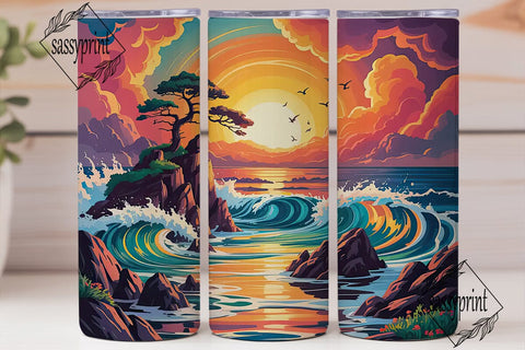 Ocean Sunset 20oz Tumbler Wrap Sublimation sassyprint 