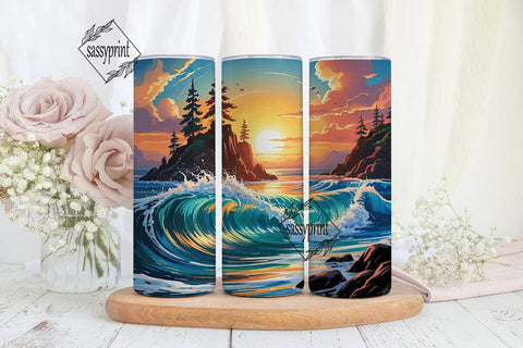 Ocean Sunset 20oz Tumbler Wrap Sublimation sassyprint 