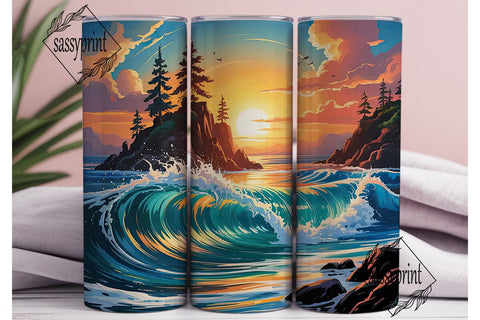 Ocean Sunset 20oz Tumbler Wrap Sublimation sassyprint 