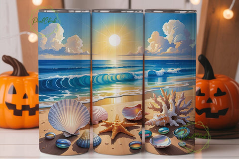 Ocean Sunset Beach 20oz Tumbler Wrap Sublimation PixelChick 