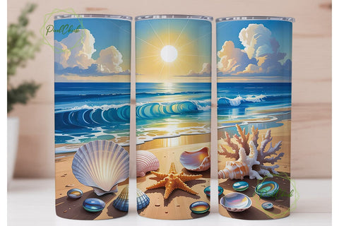 Ocean Sunset Beach 20oz Tumbler Wrap Sublimation PixelChick 