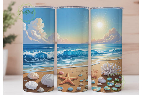 Ocean Sunset Beach 20oz Tumbler Wrap Sublimation PixelChick 