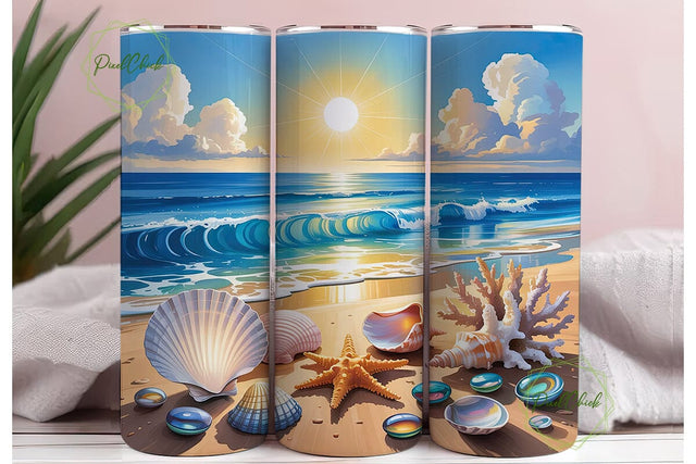 Ocean Sunset Beach 20oz Tumbler Wrap Sublimation PixelChick 