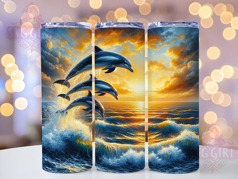Ocean Sunset Dolphin Tumbler Wrap, Dolphin Tumbler, Ocean Sunset Design, 20oz Wrap, Sublimation Design, Beach Drinkware, Sea Life Cup, Nautical Decor Sublimation SvggirlplusArt 