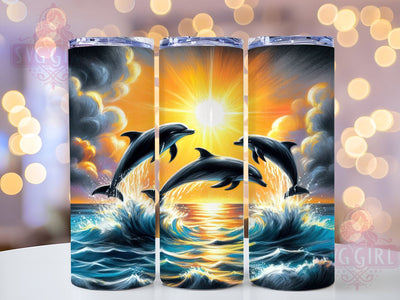 Ocean Sunset Dolphin Tumbler Wrap, Dolphin Tumbler, Ocean Sunset Design, 20oz Wrap, Sublimation Design, Beach Drinkware, Sea Life Cup, Nautical Decor Sublimation SvggirlplusArt 