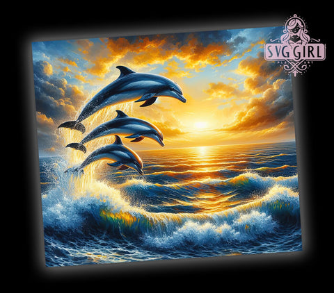 Ocean Sunset Dolphin Tumbler Wrap, Dolphin Tumbler, Ocean Sunset Design, 20oz Wrap, Sublimation Design, Beach Drinkware, Sea Life Cup, Nautical Decor Sublimation SvggirlplusArt 