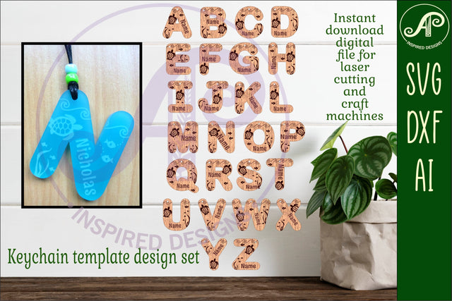 Ocean theme tag letter designs keychain DIGITAL SVG SVG APInspireddesigns 
