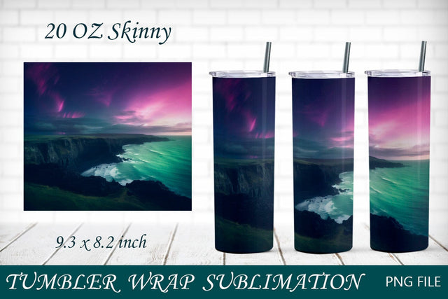 Ocean tumbler design, Nature tumbler wrap, Northern lights background Sublimation AnastasiyaArtDesign 