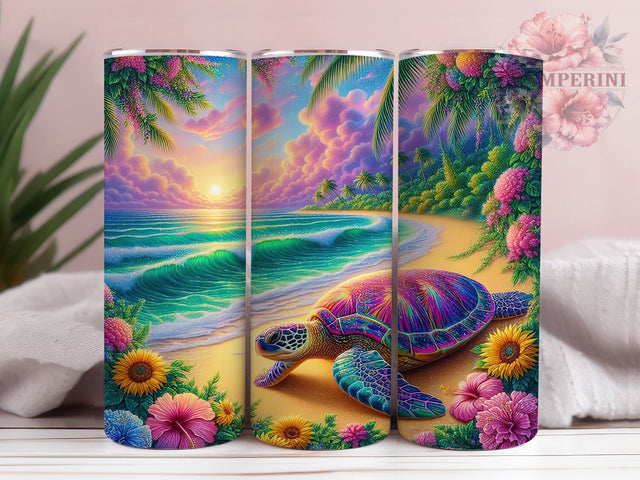 Ocean Turtle Sunflower 20oz Tumbler, Sunflower Cup Wrap, Ocean Floral Design, Sublimation Tumbler Wrap, 20Oz Tumbler Design, Artistic Turtle Cup, Stylish Sunflower Wrap Sublimation Li Zamperini 