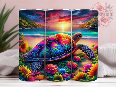 Ocean Turtle Sunflower 20oz Tumbler, Sunflower Cup Wrap, Ocean Floral Design, Sublimation Tumbler Wrap, 20Oz Tumbler Design, Artistic Turtle Cup, Stylish Sunflower Wrap Sublimation Li Zamperini 