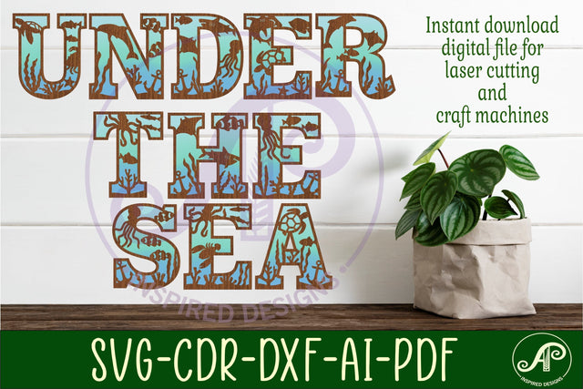 Ocean underwater theme alphabet set. 2 layer 51 letters. SVG APInspireddesigns 