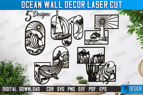 Ocean Wall Décor Laser Cut Bundle | Sea and Ocean | Wall Art | Wooden Silhouette | CNC Files SVG Fly Design 