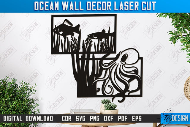 Ocean Wall Décor Laser Cut | Sea and Ocean | Wall Art | Wooden Silhouette | CNC File SVG Fly Design 