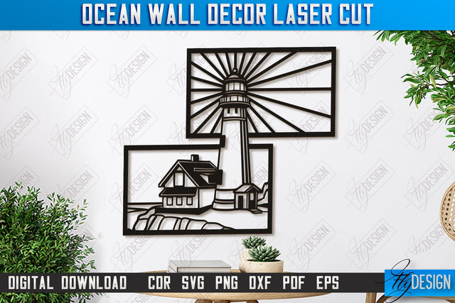 Ocean Wall Décor Laser Cut | Sea and Ocean | Wall Art | Wooden Silhouette | CNC File SVG Fly Design 