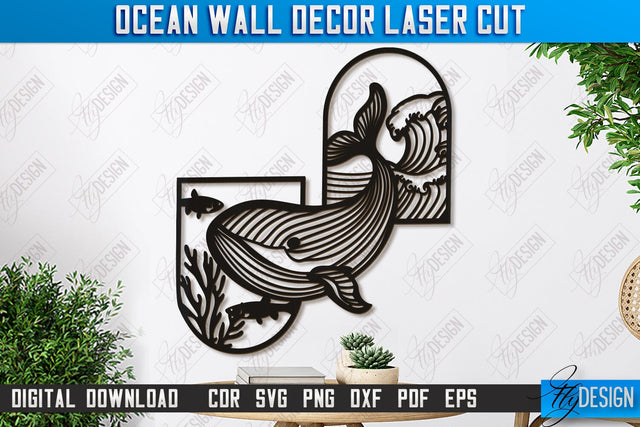Ocean Wall Décor Laser Cut | Sea and Ocean | Wall Art | Wooden Silhouette | CNC File SVG Fly Design 