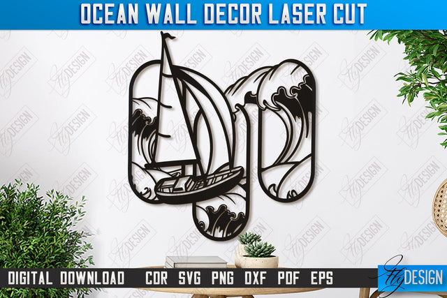 Ocean Wall Décor Laser Cut | Sea and Ocean | Wall Art | Wooden Silhouette | CNC File SVG Fly Design 