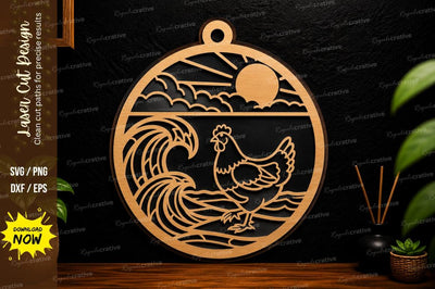 Ocean Wave Chicken Laser Cut Svg Design SVG Regulrcrative 