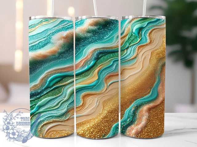 Ocean Wave Glitter Tumbler Wrap, Glitter Beach Tumbler, 20oz Beach Wrap, Wave Sublimation Wrap, Beach Wave Design, Glitter Ocean Wrap, Coastal Tumbler Wrap Sublimation ToriDesigns 