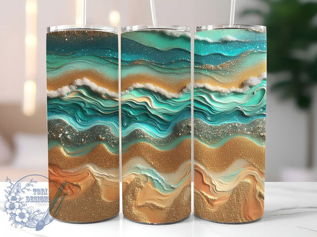 Ocean Wave Glitter Tumbler Wrap, Glitter Beach Tumbler, 20oz Beach Wrap, Wave Sublimation Wrap, Beach Wave Design, Glitter Ocean Wrap, Coastal Tumbler Wrap Sublimation ToriDesigns 