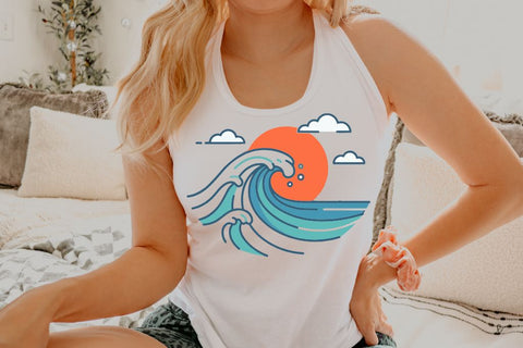 Ocean Wave SVG | Sunset Beach Wave Design | Summer Surf Cut File | Cricut Silhouette Ready SVG So Fontsy VIP Design Shop 
