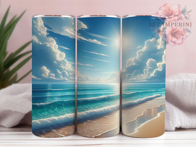 Ocean Waves Beach 20oz Tumbler Wrap, Ocean Waves Mug, Coastal Vibes Cup, Tropical Sea Design, Relaxing Beach Scene, Summer Vacation Gift, Sublimation Tumbler Wrap Sublimation Li Zamperini 