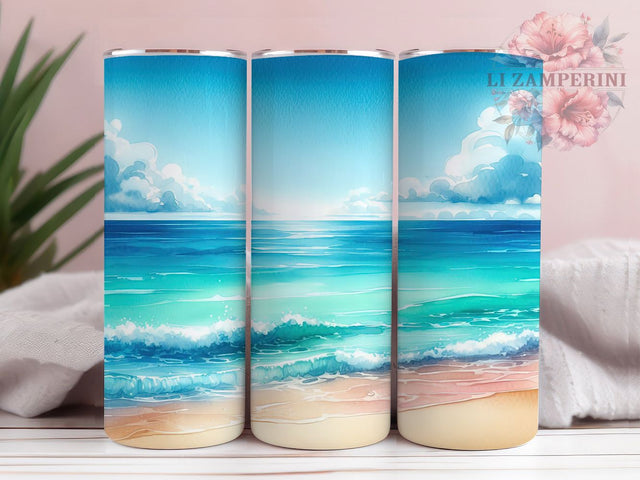 Ocean Waves Beach 20oz Tumbler Wrap, Ocean Waves Mug, Coastal Vibes Cup, Tropical Sea Design, Relaxing Beach Scene, Summer Vacation Gift, Sublimation Tumbler Wrap Sublimation Li Zamperini 