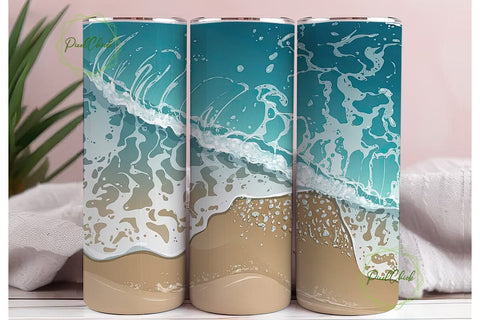 Ocean Waves Beach 20oz Tumbler Wrap Sublimation PixelChick 