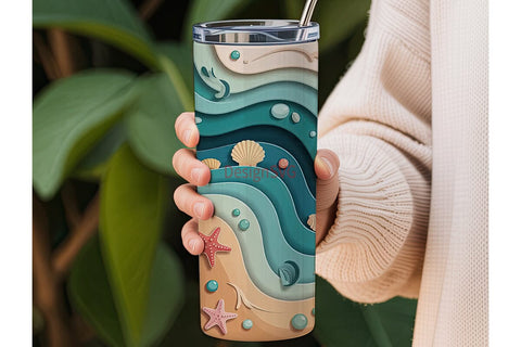 Ocean Waves Paper Cut 20oz Tumbler Wrap Sublimation DesignSVG 