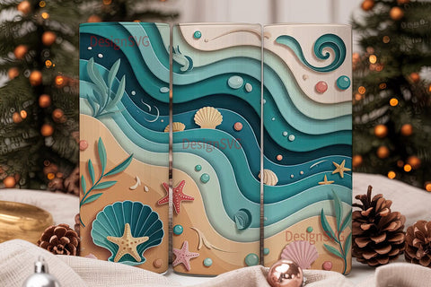 Ocean Waves Paper Cut 20oz Tumbler Wrap Sublimation DesignSVG 