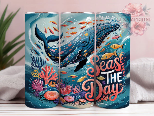 Ocean Whale Nautical Marine Tumbler, Whale Tumbler Design, Seas The Day Wrap, 20oz Sublimation Wrap, Nautical Tumbler Design, Marine Life Tumbler, Beach Vibes Tumbler Wrap Sublimation Li Zamperini 
